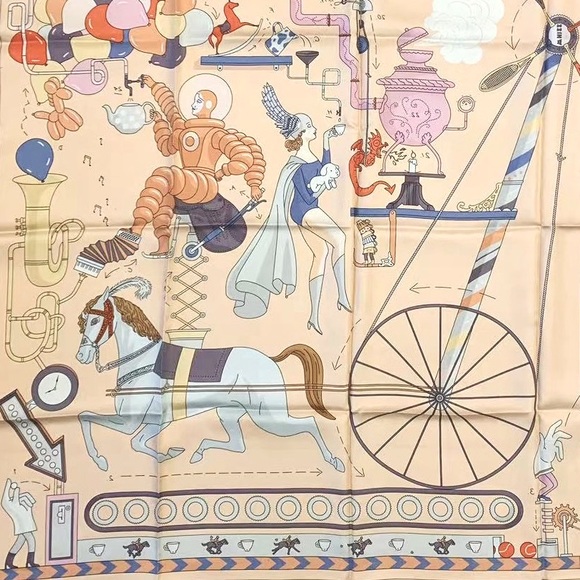 ❌ SOLD ❌ Hermès ‘Tea for Two’ Scarf 90 ROSE POUDRÉ / BLANC / BLEU - Picture 2 of 4